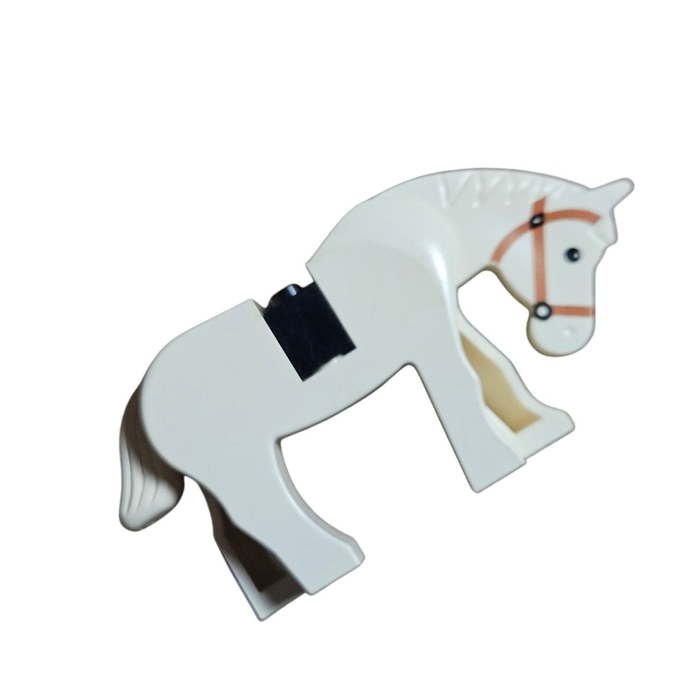 LEGO White Horse Minifigure‎ Animal Brown Bridle and Black Saddle Moving Head